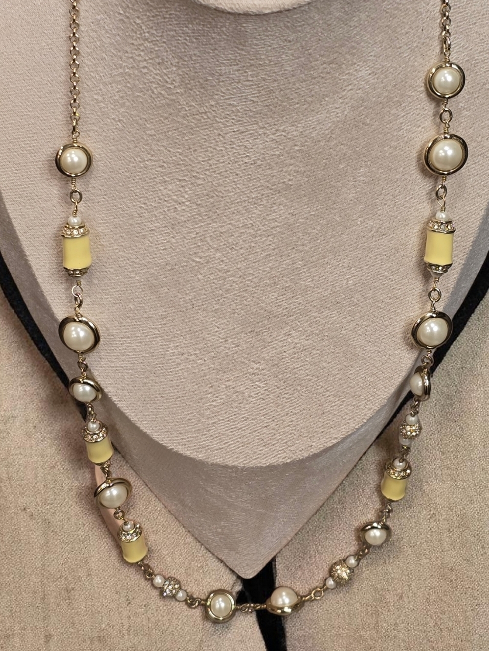 Ann Taylor Gold-Tone Necklace with Cream Pearls and Yellow Beads